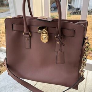 Michael Kors Rose Tuape Leather Satchel with Gold Accents